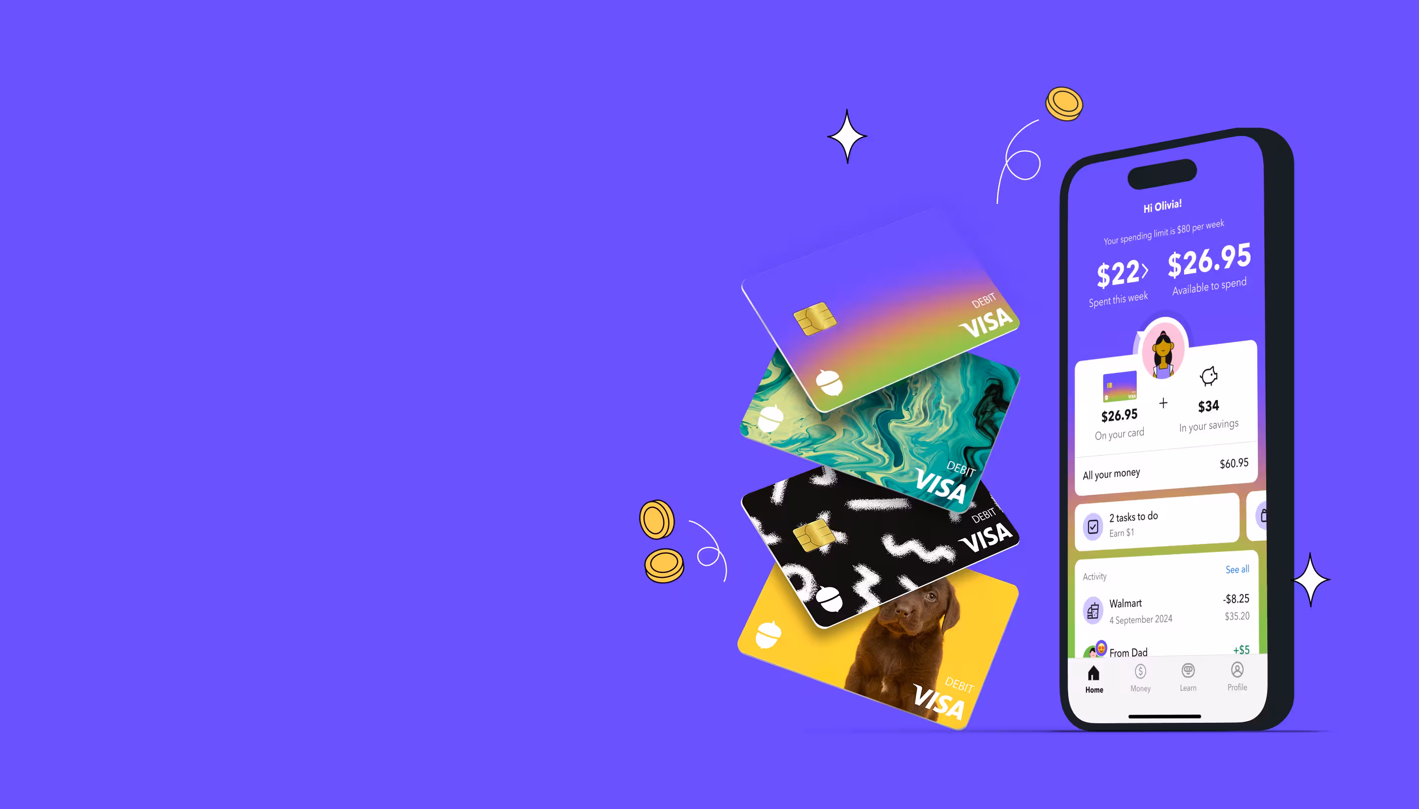 Smart money app and debit card for kids